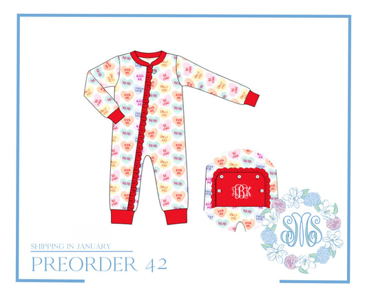 Preorder 42: Conversation Hearts Ruffle Zip Pajamas