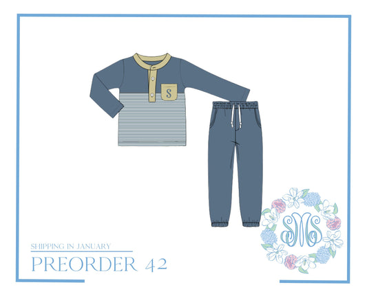 Preorder 42: Blue Stone and Tan Jogger Set