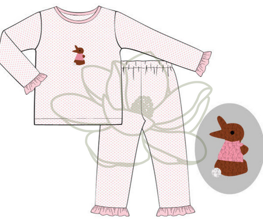 RTS: Girls French Knot Bunny Pajamas